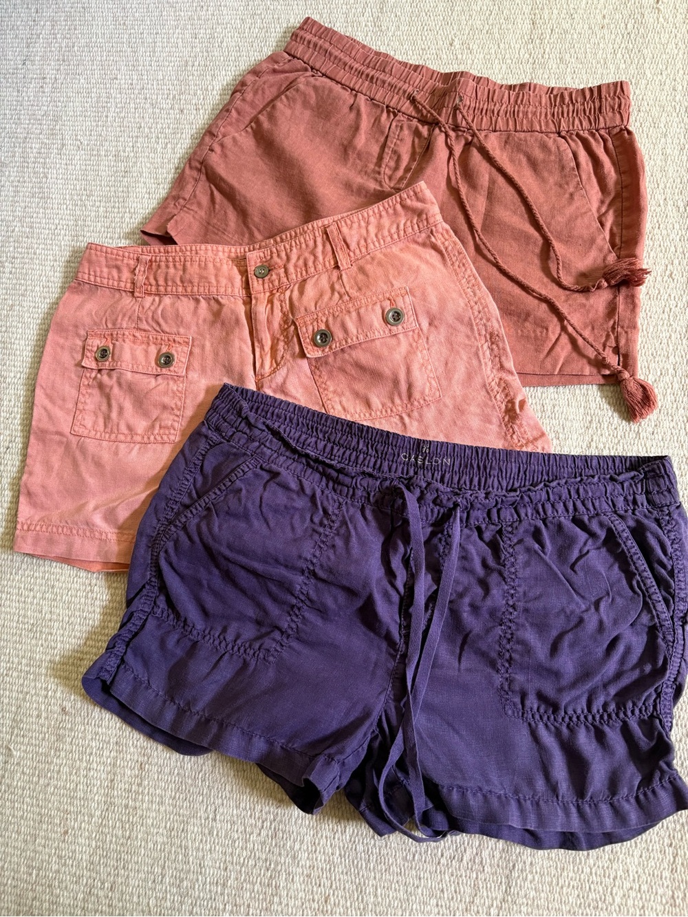 Linen shorts bundle - Drawstring & Button-Front Shorts — Purple, coral, rust